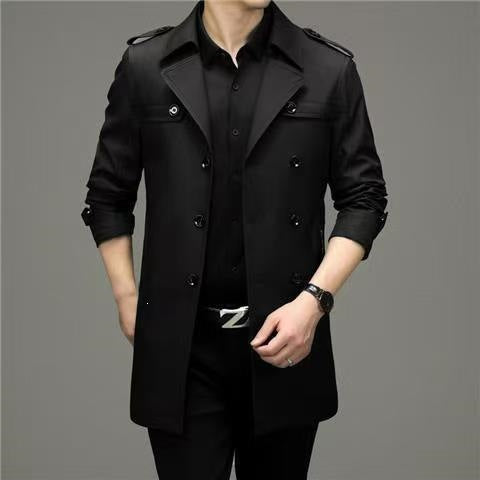 Herren Doppelreihiger taillierter Trenchcoat mit Schulterklappen Shop Nory
