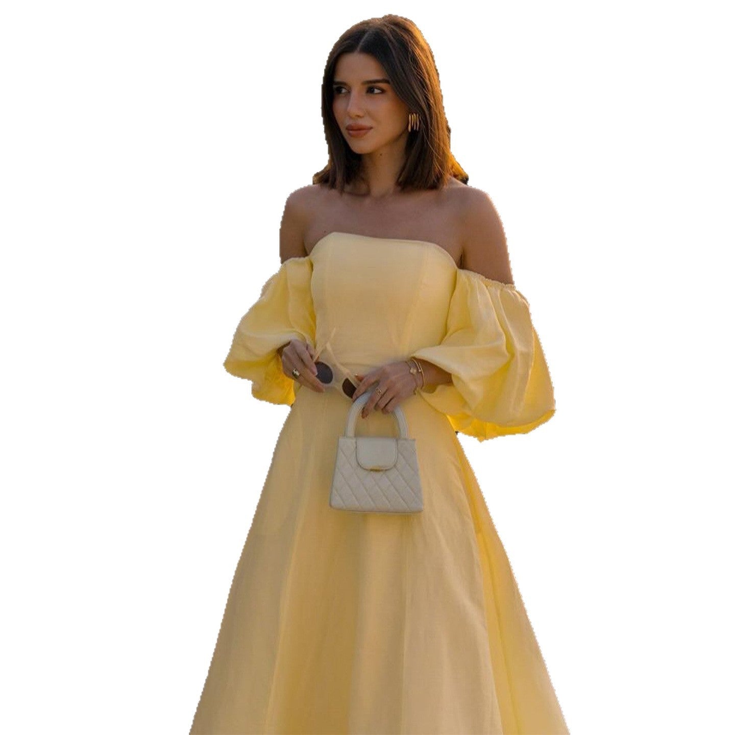 Damen Off-Shoulder Maxikleid mit voluminösen Ärmeln und elegantem Schnitt Shopnory