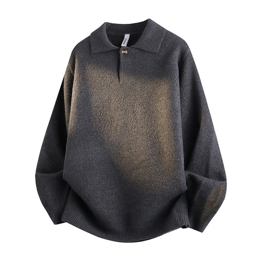Damen Oversized Polokragen-Feinstrickpullover mit kurzem Schlitz und Zierknopf Shop Nory
