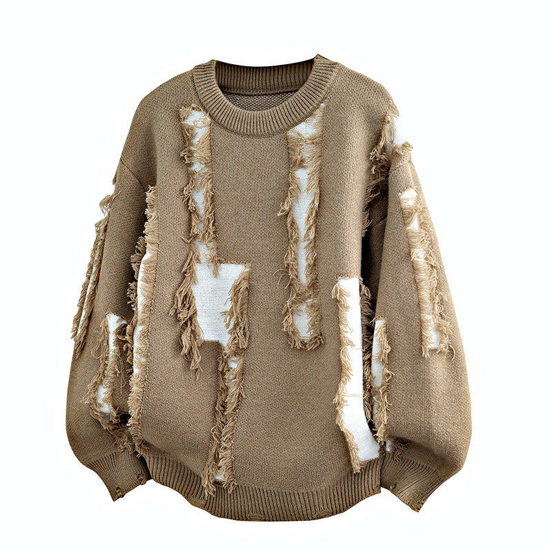 Herren Oversize Strickpullover mit Fransenapplikationen und Balloonärmeln Shop Nory