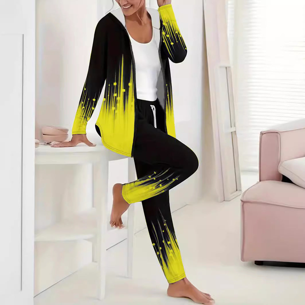 Damen Sportanzug mit kapuzenförmigem Oberteil und elastischen Bundhosen