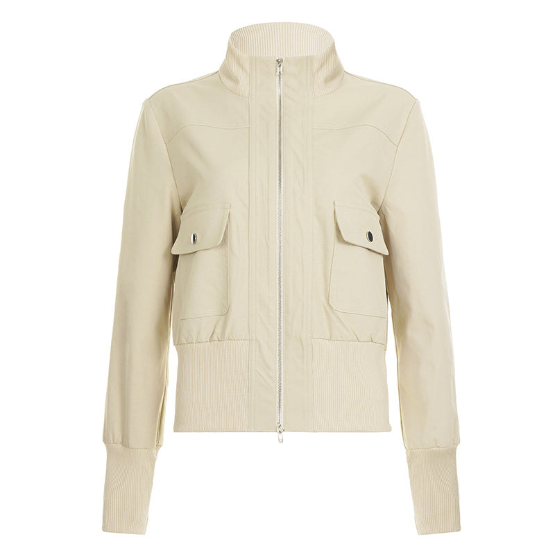 Damen nan taillierte Kurzjacke mit Stehkragen, durchgehendem Reißverschluss und elastischem Bund Shop Nory