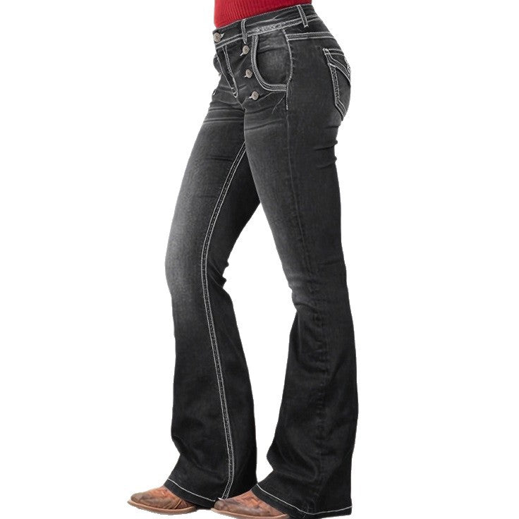 Damen hochtaillierte Sculpting-Bootcut-Jeans mit seitlichen Zierknöpfen Shop Nory