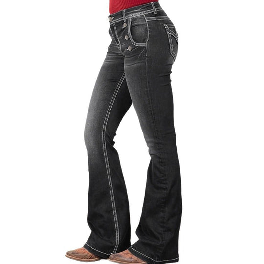 Damen hochtaillierte Sculpting-Bootcut-Jeans mit seitlichen Zierknöpfen Shop Nory