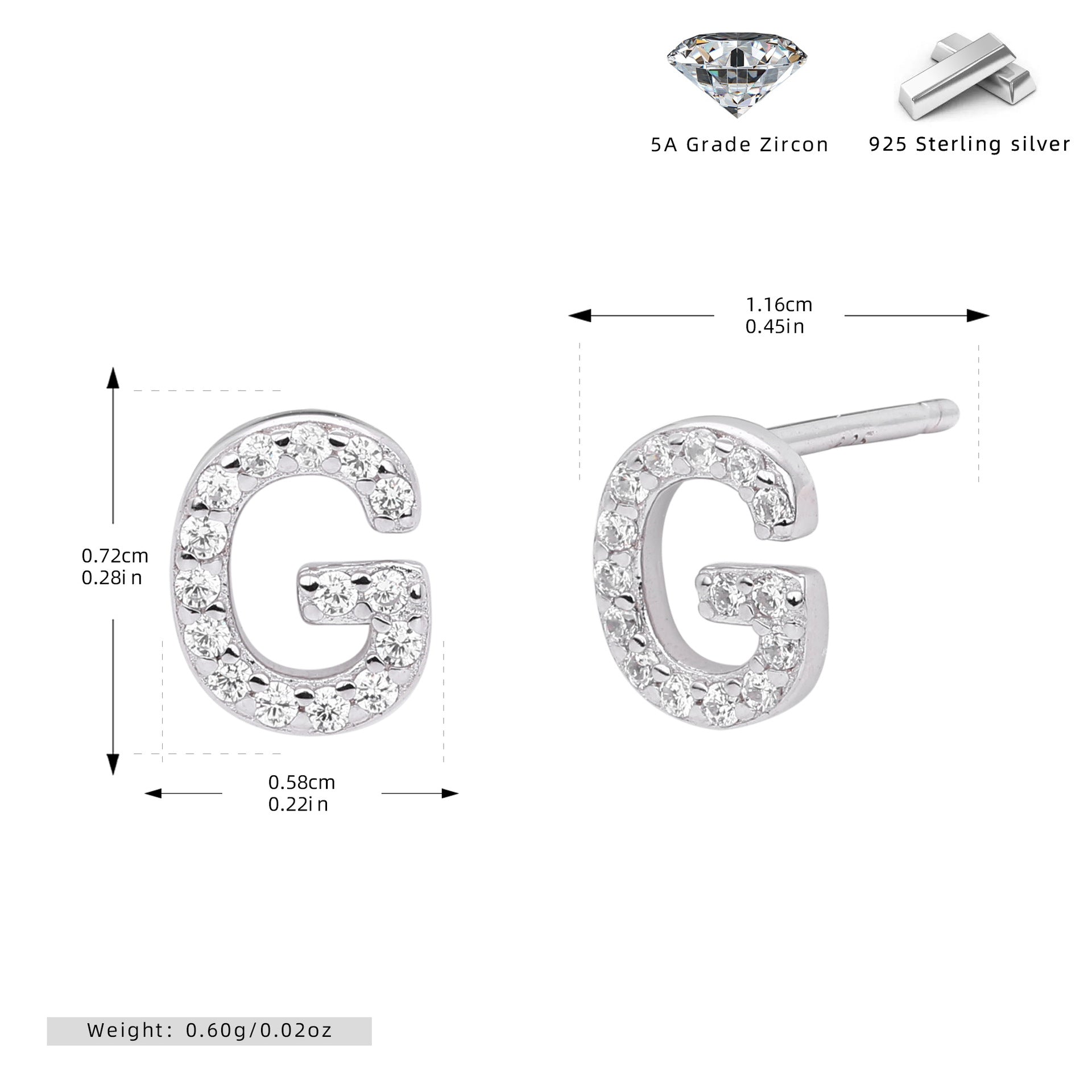 Damen Ohrstecker aus 925 Sterling Silber mit luxuriösem Zirkonbuchstaben R Shop Nory