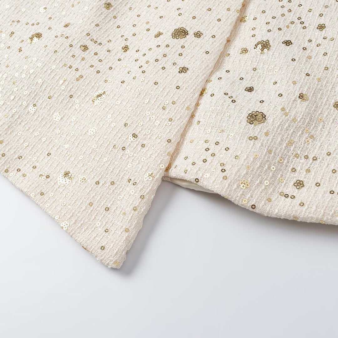 Damen Ärmellose Bouclé-Weste mit Paillettenbesatz und V-Ausschnitt Shop Nory