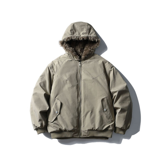 Unisex Boxy-wattierte Kurzjacke mit Kapuze und Kunstfellbesatz Shop Nory