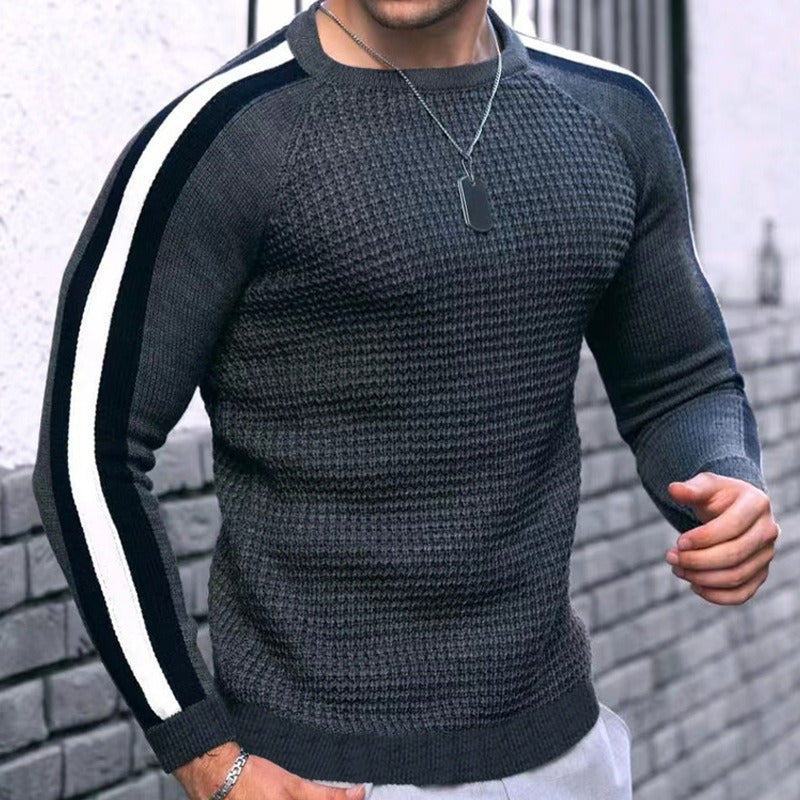 Herren Strukturstrick-Pullover mit Raglanärmeln und Kontraststreifen Shop Nory