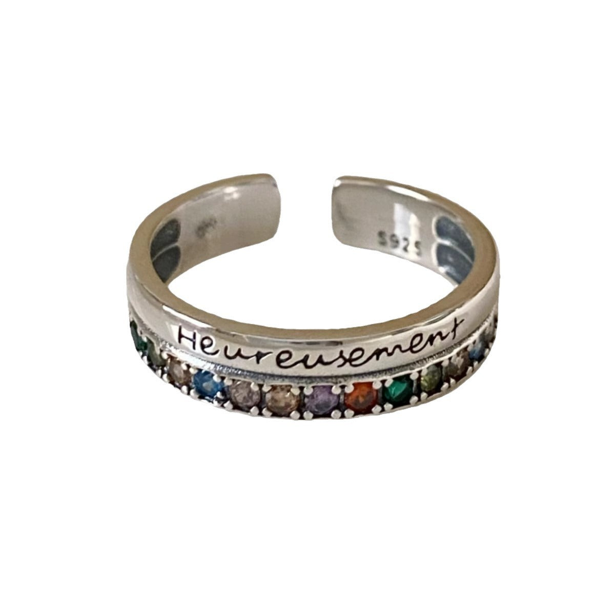 Damen Offener Ring mit inspirierendem Schriftzug und bunten Zirkonia-Steinen Shop Nory