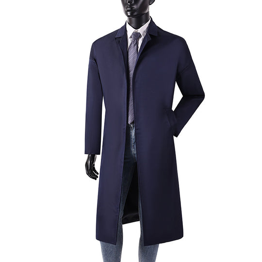 Herren Langer Minimalistischer Trenchcoat mit verdeckter Knopfleiste und Seitentaschen Shop Nory