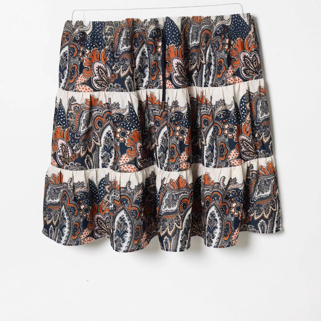 Damen Maxikleid im Stufenrock-Design mit Paisley-Print, Stehkragen und Taillenschnur Shop Nory