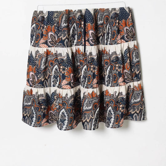 Damen Maxikleid im Stufenrock-Design mit Paisley-Print, Stehkragen und Taillenschnur Shop Nory