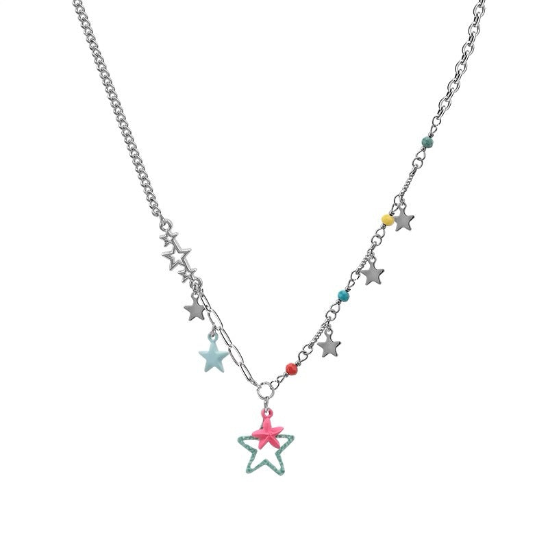 Damen mehrschichtige Kette mit bunten Sternenanhängern Shop Nory