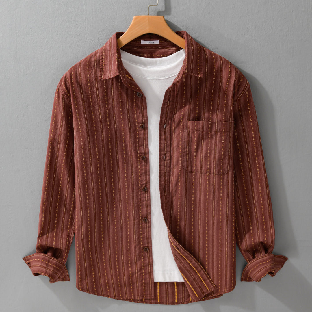 Herren Lässiges Langarm-Overshirt aus Leinen-Baumwollmix mit aufgesetzter Brusttasche Shop Nory