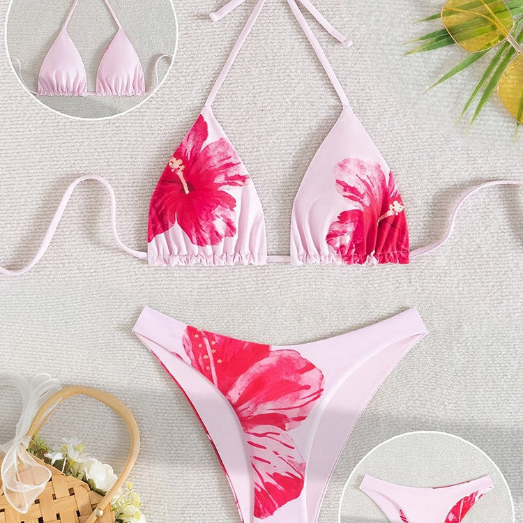 Damen Triangel-Bikini-Set mit floralem Design und verstellbaren Trägern