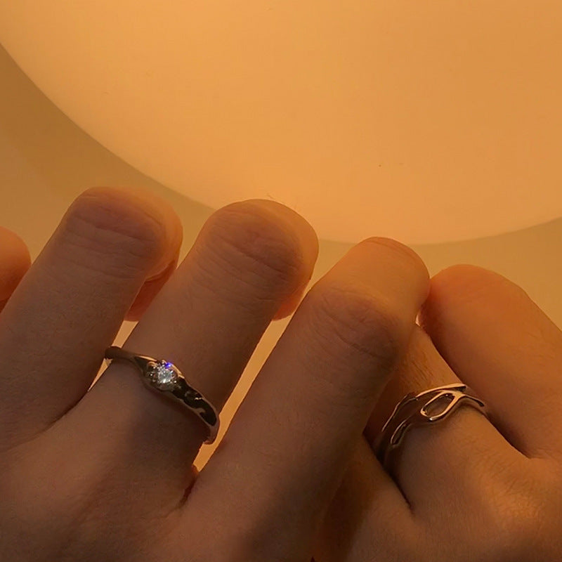 Damen Offener Ring mit elegantem Wellenmuster und funkelndem Zirkonia Shop Nory