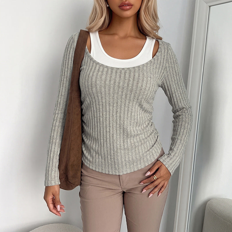 Damen Bequemer Rippenpullover mit V-Ausschnitt Shop Nory