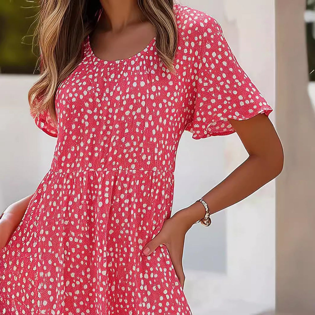 Damen lässiges Freizeitkleid mit fließendem Schnitt und Rüschensaum