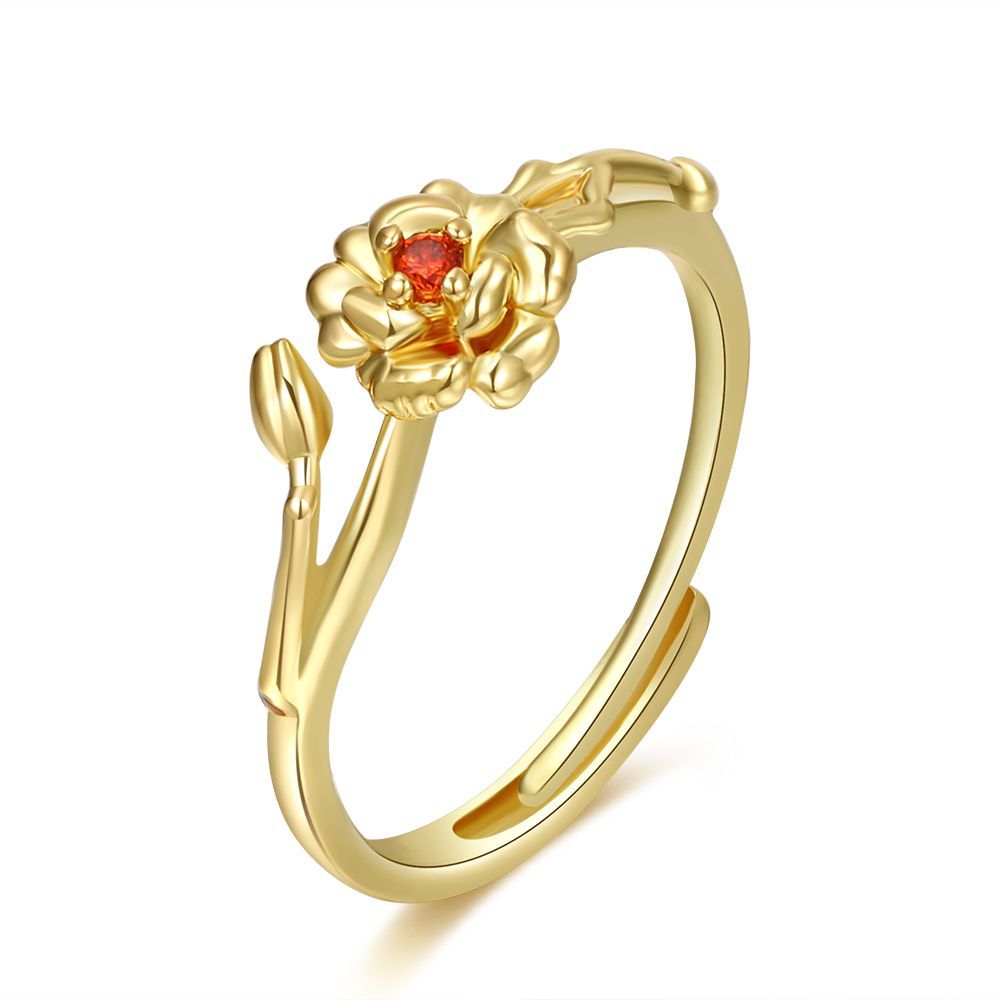 Damen Zarter Blumenring mit funkelndem Stein Shop Nory