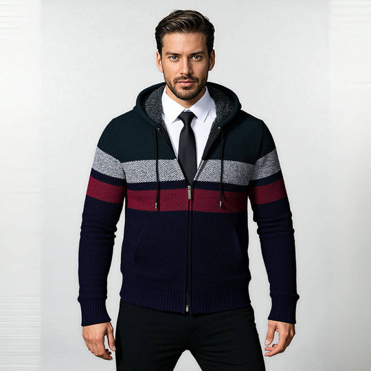 Herren Strukturiertes Kapuzencardigan mit Kontraststreifen und durchgehendem Reißverschluss Shop Nory