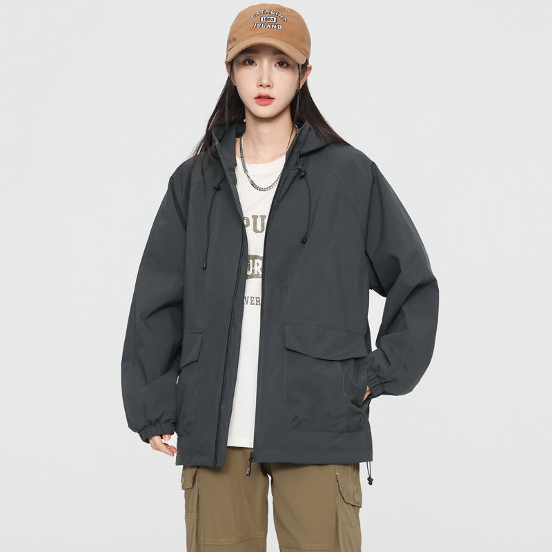Damen Oversize Windbreaker Jacke mit Kapuze und Cargotaschen Shop Nory