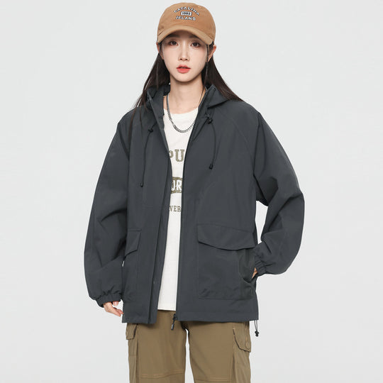 Damen Oversize Windbreaker Jacke mit Kapuze und Cargotaschen Shop Nory