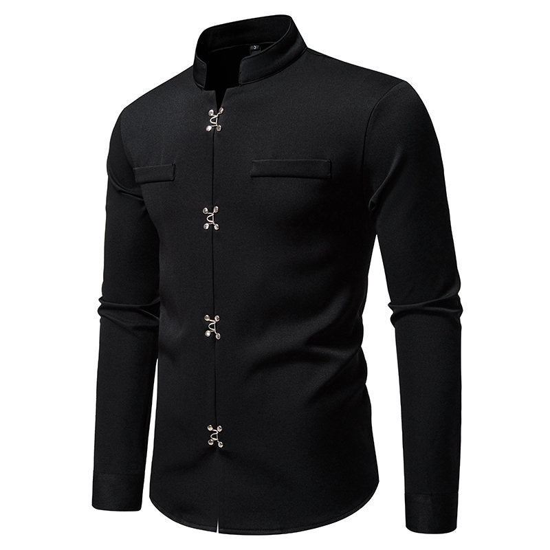Herren Hemd mit asiatischem Knopfdesign Shopnory