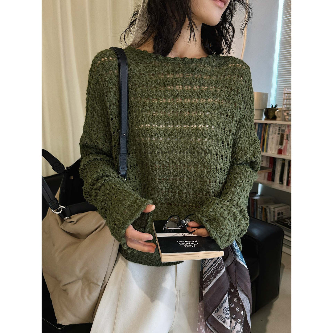 Damen Gehäkelter Oversize-Ajourpullover mit Boot-Ausschnitt Shop Nory