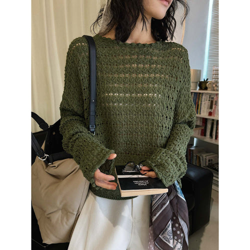 Damen Gehäkelter Oversize-Ajourpullover mit Boot-Ausschnitt Shop Nory