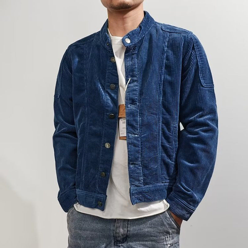 Herren Kurz geschnittene Kordjacke im Worker‑Style mit Stehkragen und Druckknopfleiste Shop Nory