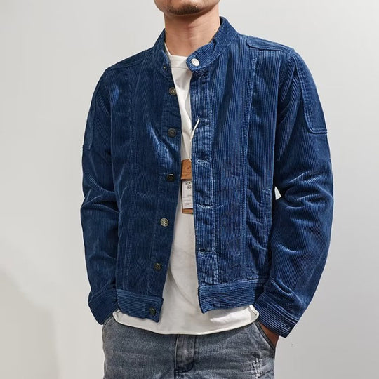 Herren Kurz geschnittene Kordjacke im Worker‑Style mit Stehkragen und Druckknopfleiste Shop Nory