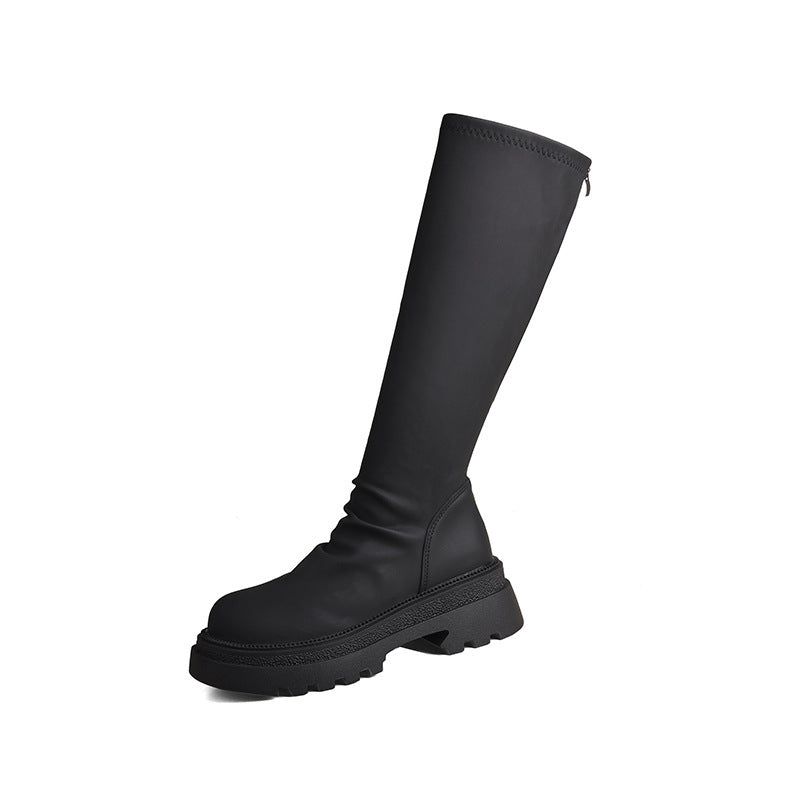 Damen hohe Gummistiefel mit rutschfester Profilsohle und elastischem Schaft
