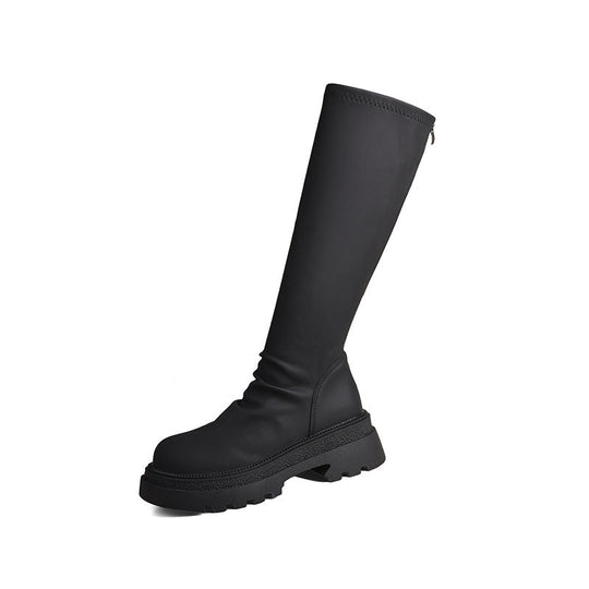 Damen hohe Gummistiefel mit rutschfester Profilsohle und elastischem Schaft