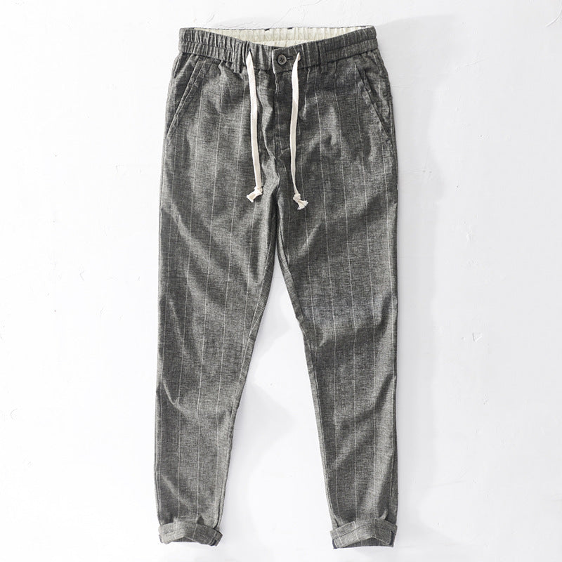 Herren lässige Hose mit elastischem Bund und Kordel schmal zulaufend Nadelstreifenoptik Shop Nory