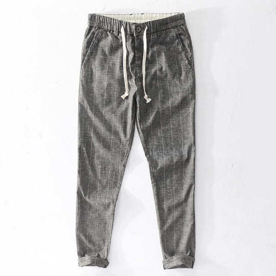 Herren lässige Hose mit elastischem Bund und Kordel schmal zulaufend Nadelstreifenoptik Shop Nory