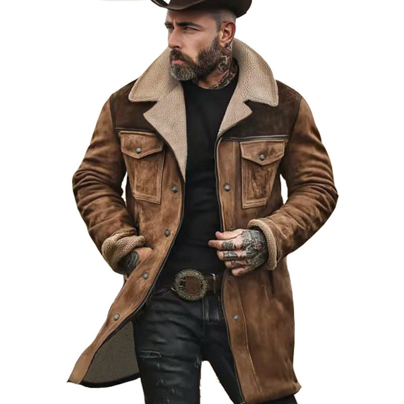 Herren Langer Sherpa-Mantel mit Kunstfellfutter und Wildlederoptik Shop Nory