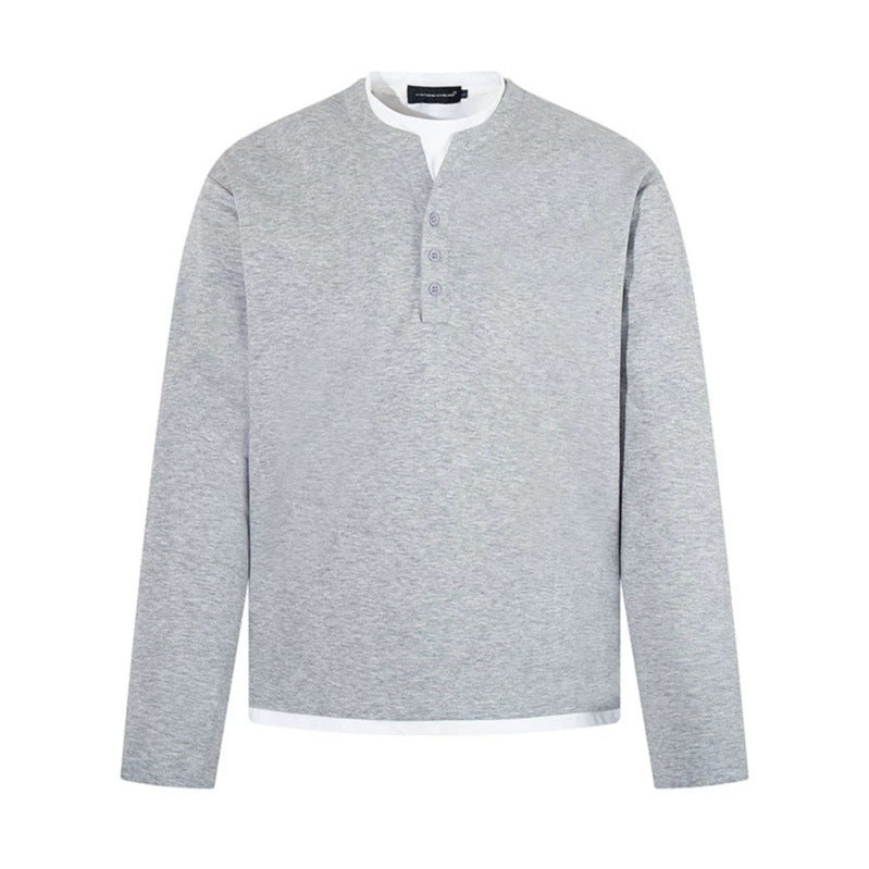Herren Langärmeliges Henley-Layer-Shirt mit kontrastierendem Innenkragen und modernem Regular-Fit Shop Nory