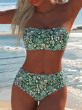 Damen Bandeau-Bikini-Set mit hohem Bund und floralem Muster