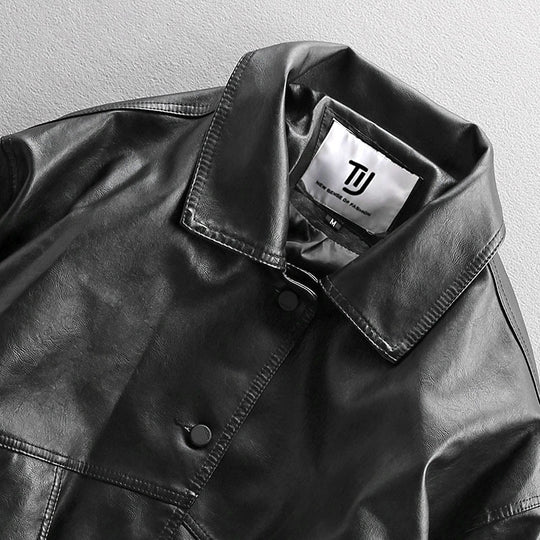 Herren Oversized Lederimitat-Utility-Jacke mit Pattentaschen und elastischem Saum Shop Nory