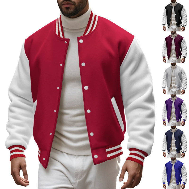 Herren Varsity-Jacke mit kontrastierenden Ärmeln und gestreiften Bündchen