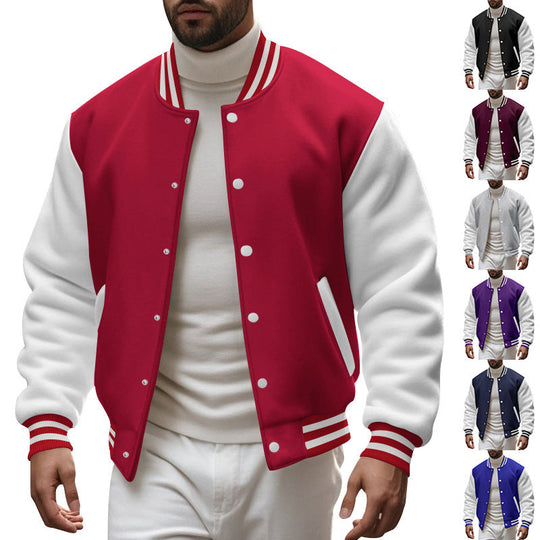 Herren Varsity-Jacke mit kontrastierenden Ärmeln und gestreiften Bündchen