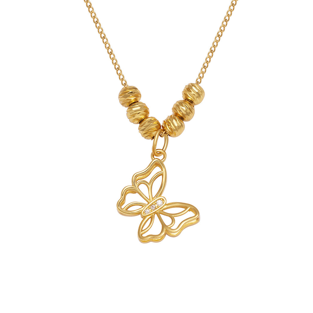 Damen Halskette mit filigranem Schmetterlingsanhänger und eleganten Perlenakzenten Shop Nory
