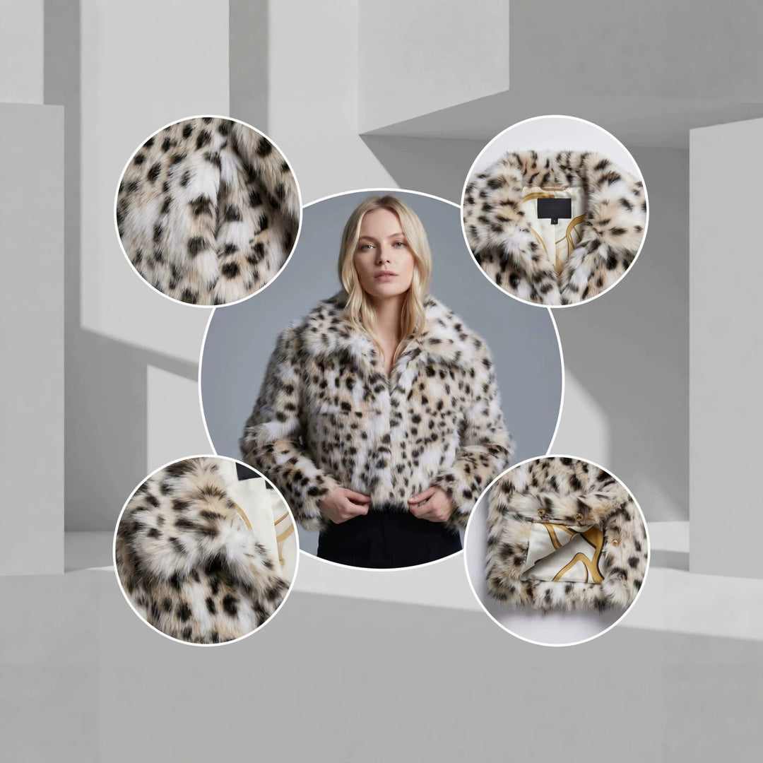 Damen Kurz geschnittene Kunstfelljacke mit grafischem Fleckenmuster und Boxy‑Silhouette Shop Nory