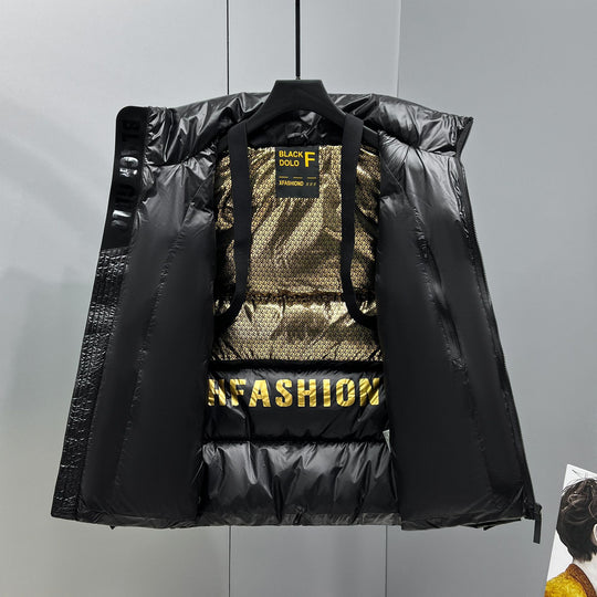 Herren glänzende gesteppte Daunenjacke mit Kapuze und hohem Kragen Shop Nory