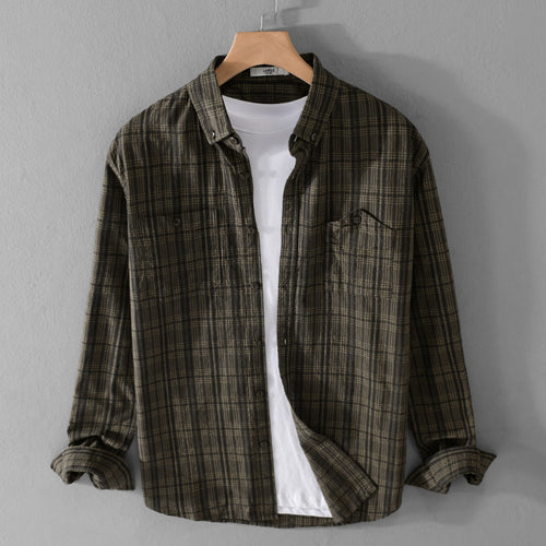 Herren Kariertes Flanell-Overshirt mit Button-Down-Kragen und aufgesetzten Brusttaschen Shop Nory