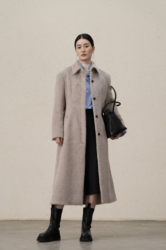 Damen Eleganter Langhaarmantel Shop Nory