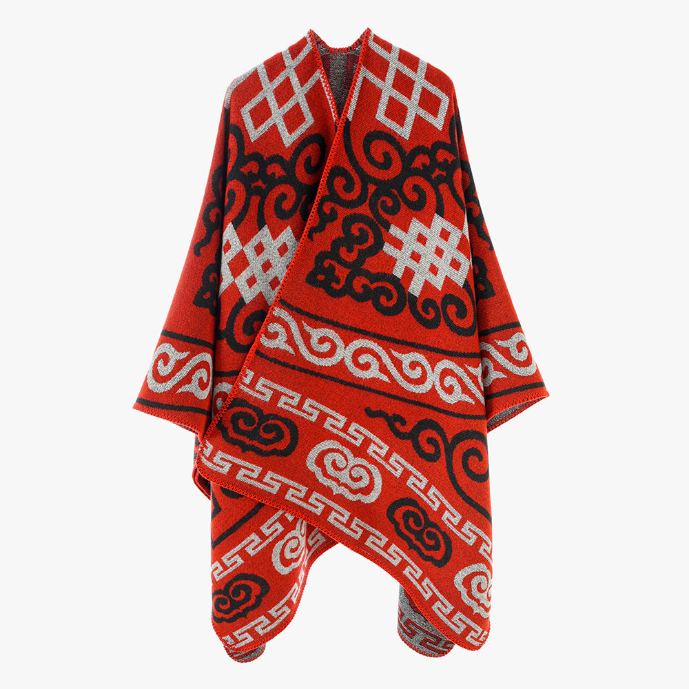 Damen Jacquard-Überwurf im Ruana-Stil mit ornamentaler Webstruktur Shop Nory