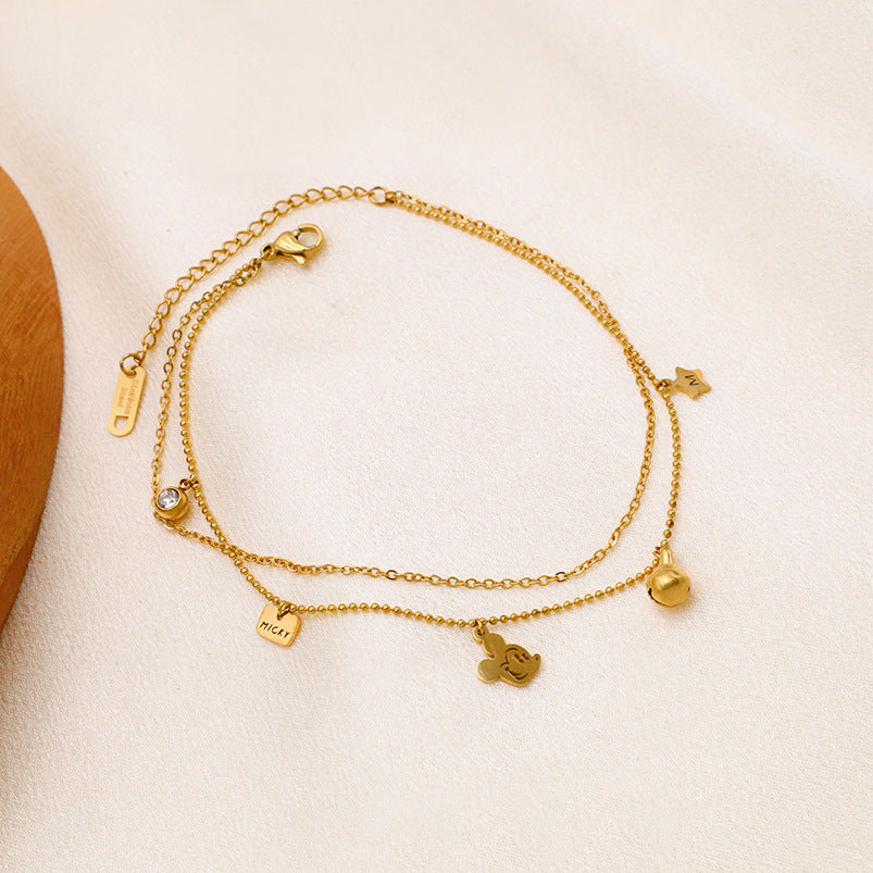 Damen Goldene Doppel-Kette mit verspielten Charms Shop Nory