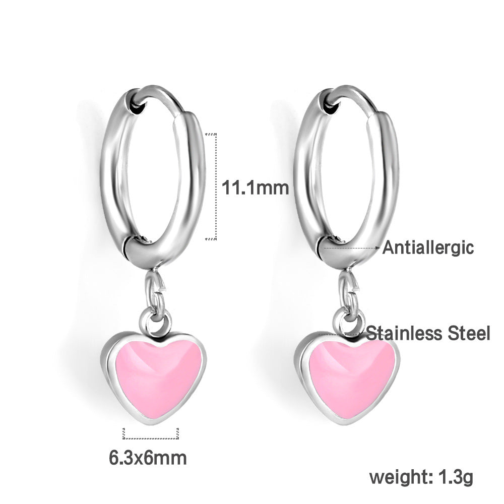 Damen Hängende Ohrstecker mit herzförmigem Anhänger aus Edelstahl Shop Nory