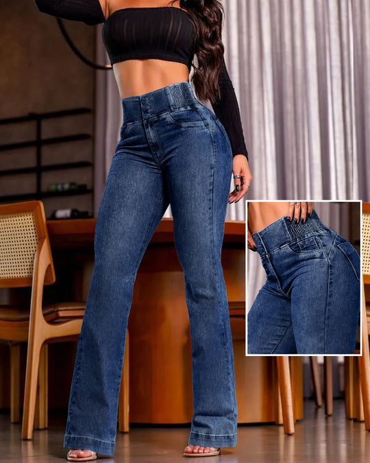 Damen Hochtaillierte Jeans mit weitem Bein